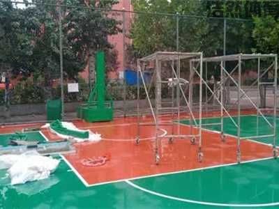 雨中安装平箱移动式篮球架案例